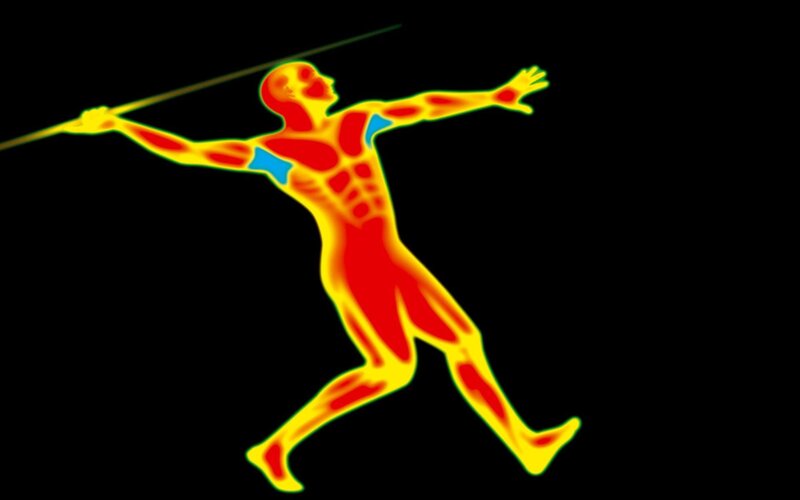 Athlete Throwing Javelin — Red
