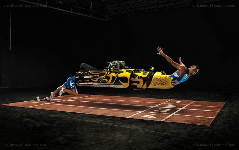 Athlete with a car on track