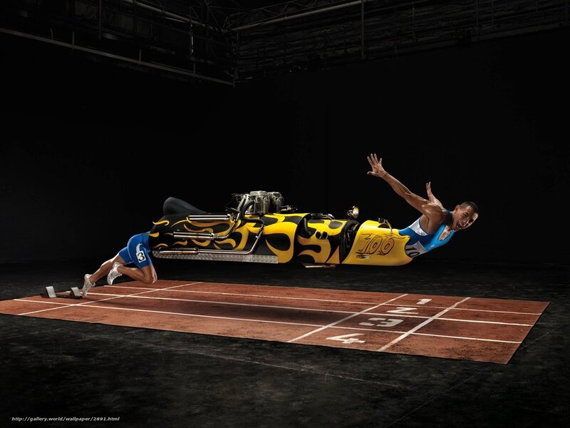athlete with flame car