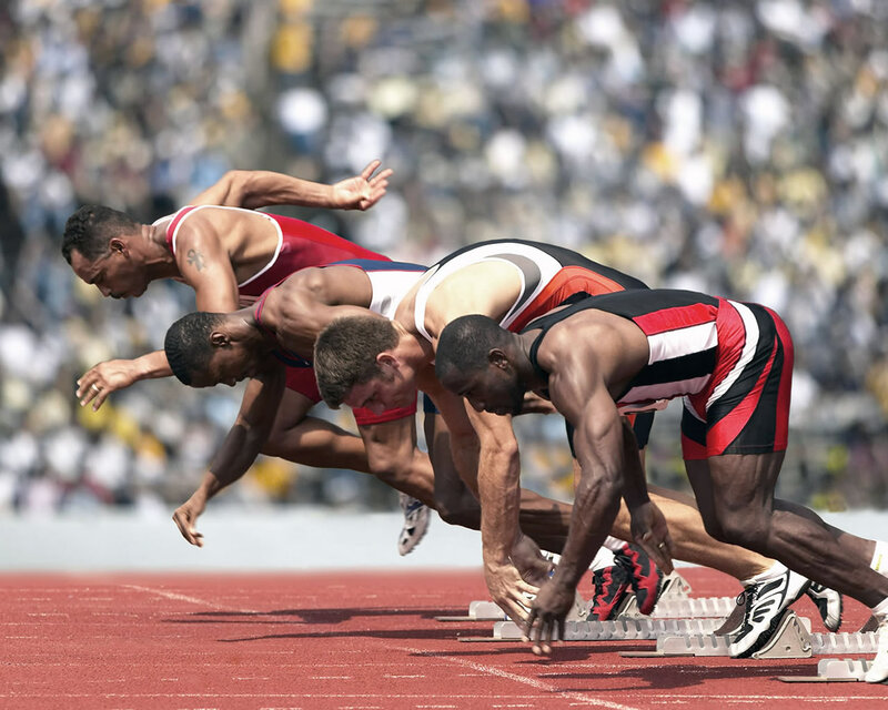Athletes at Starting Line — Red