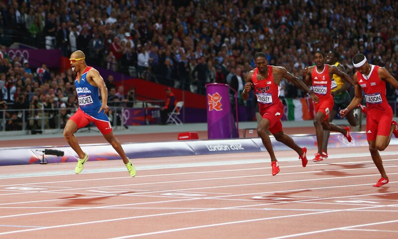 Athletes competing in a sprint