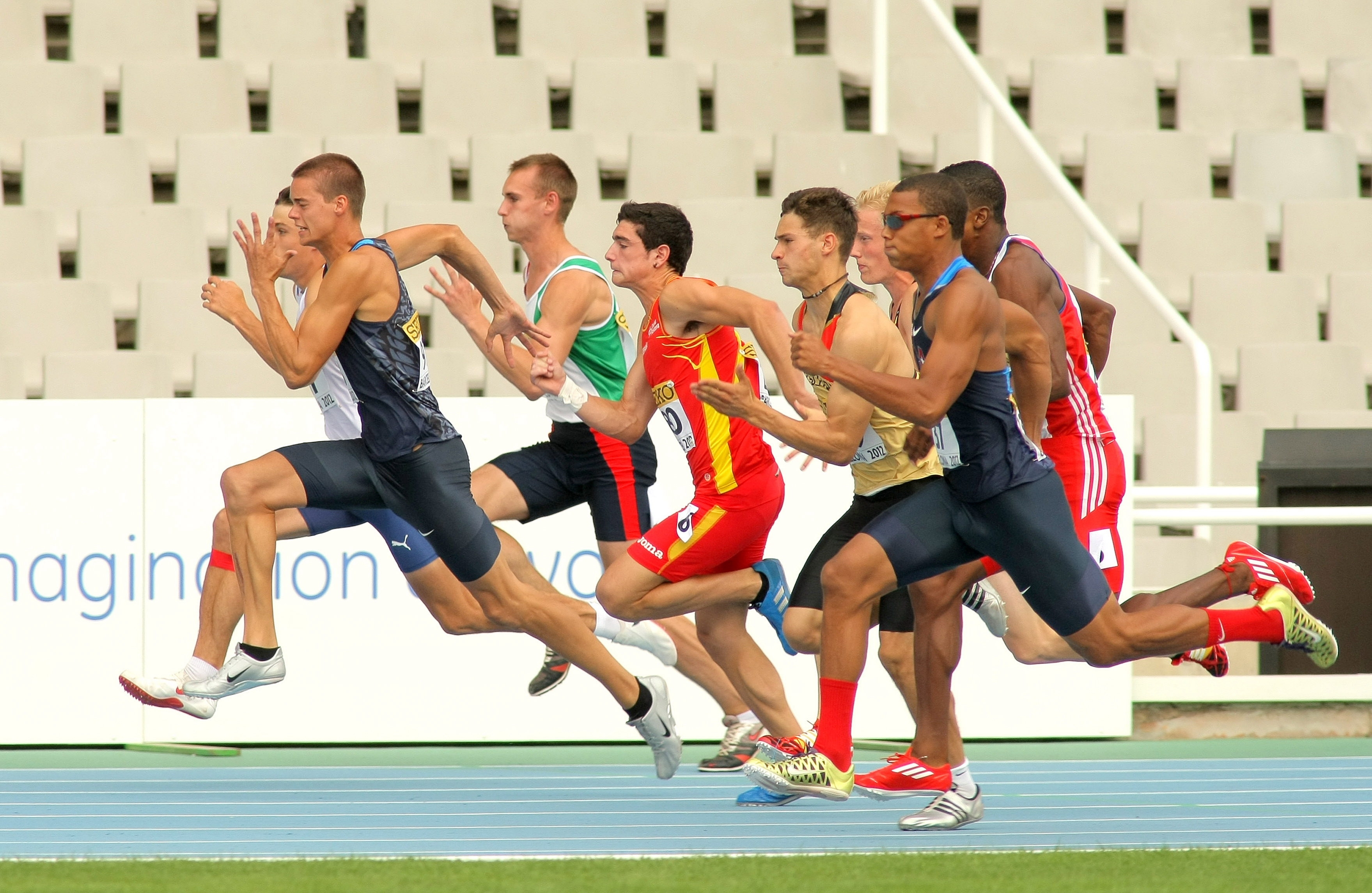 Athletes running on a track