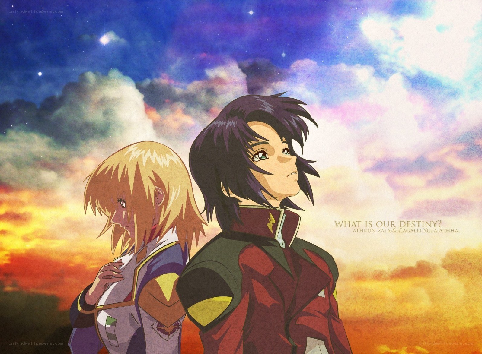 Athrun and Cagalli under the sky