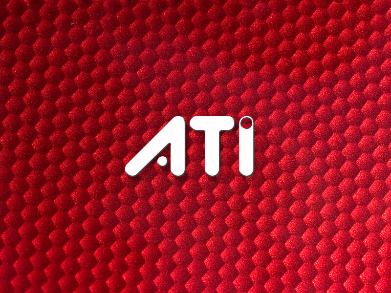 ATI logo on red textured surface