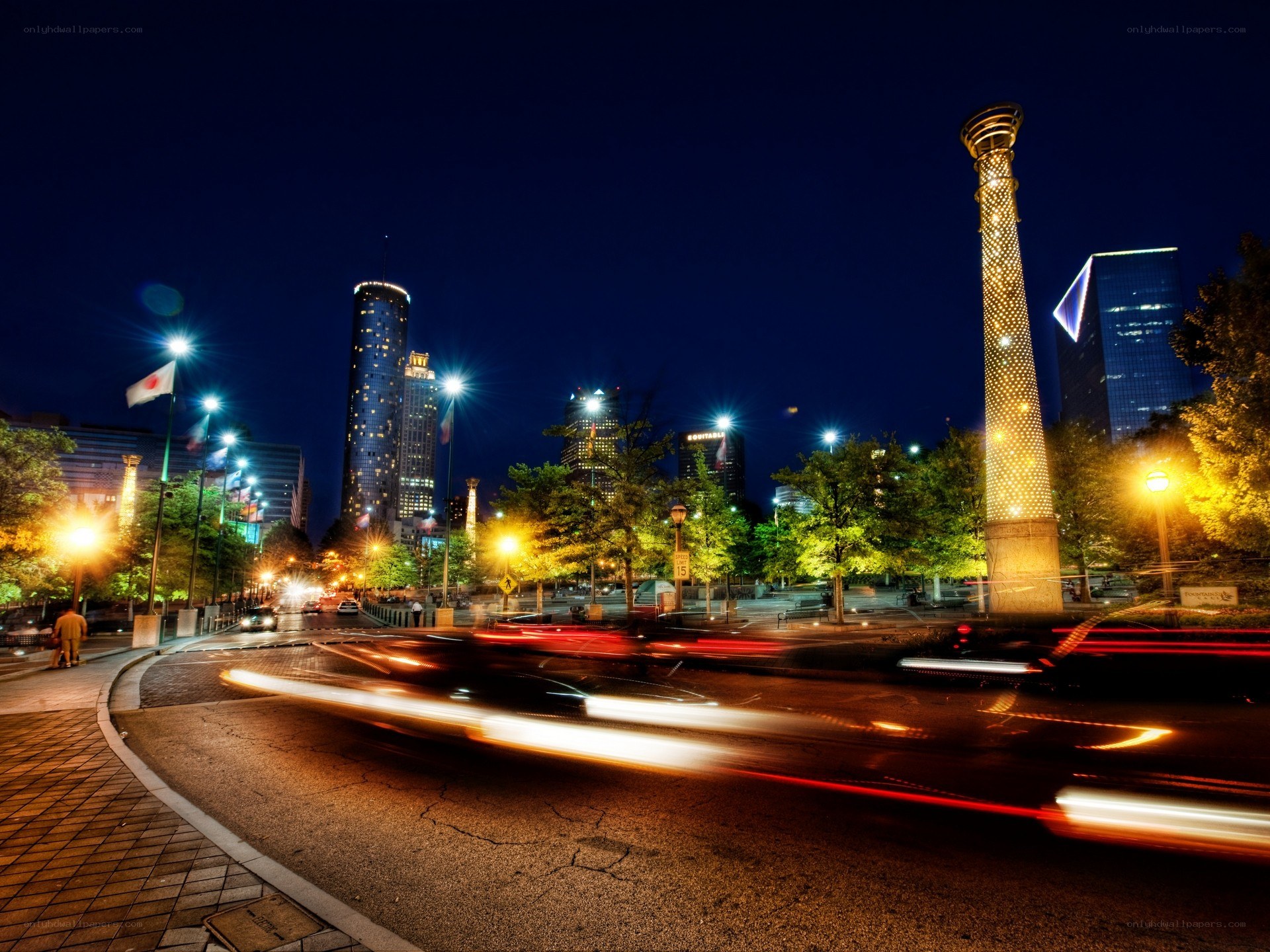Atlanta night cityscape with light trails