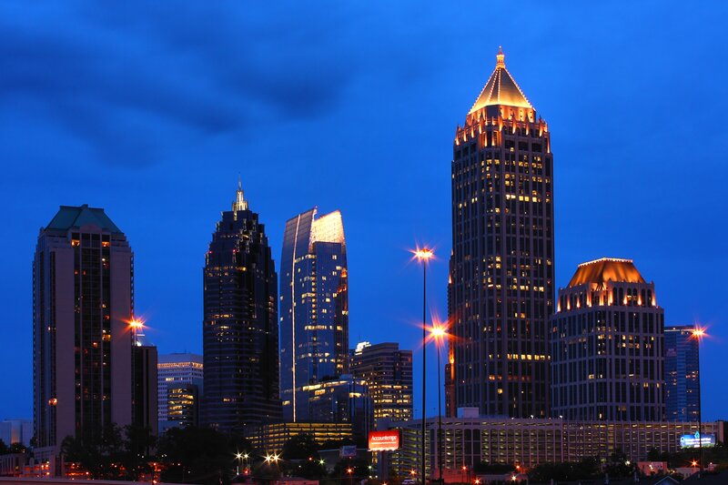 Atlanta Skyline at Dusk — Blue, Dramatic, Night, Photograph