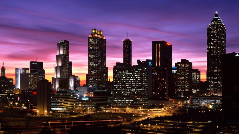 Atlanta Skyline at Dusk — Purple, Dramatic, Sunset, Photograph, Skyscrapers
