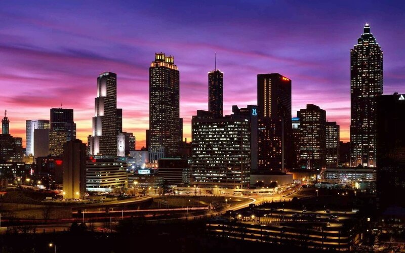Atlanta Skyline at Dusk — Purple, Dramatic