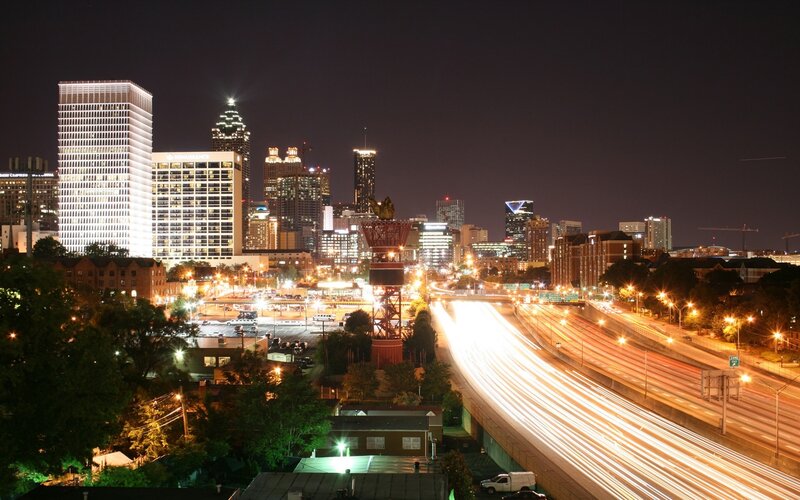 Atlanta Skyline at Night — Black, Dramatic, Photograph