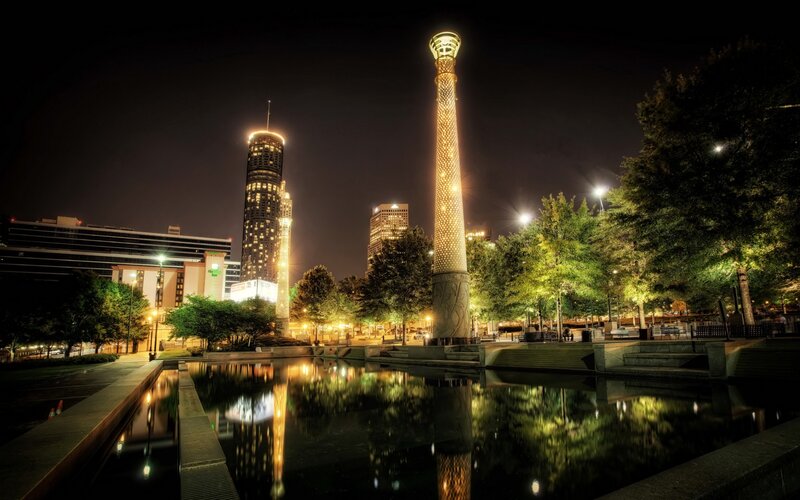 Atlanta Skyline at Night — Black, Serene, Photograph