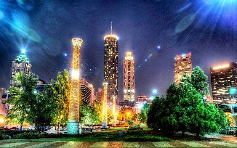 Atlanta Skyline at Night — Blue
