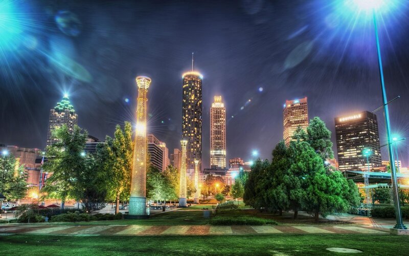 Atlanta Skyline at Night — Green, Dramatic