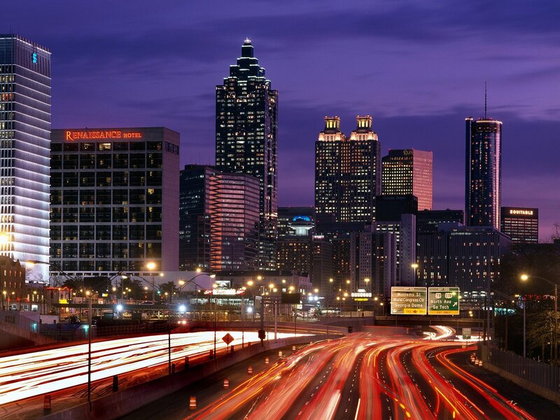 Atlanta Skyline at Night — Purple, Dramatic, Photograph