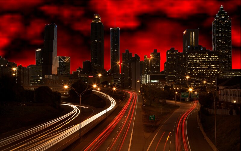 Atlanta Skyline at Night — Red