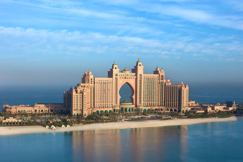 Atlantis Hotel in Dubai — Blue, Serene, Morning, Photograph, Beach