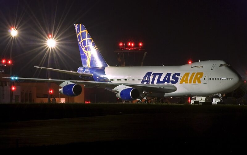 Atlas Air Boeing 747 — White, Dramatic, Night