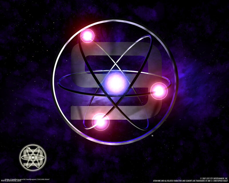 Atom Nine logo on cosmic background