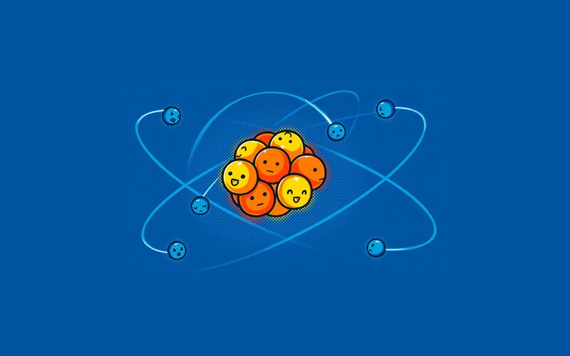 Atom with Smiling Particles — Blue