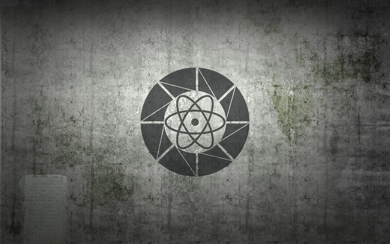 atomic symbol on concrete wall