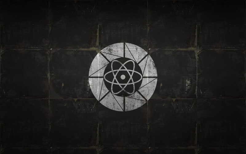 atomic symbol on dark wall
