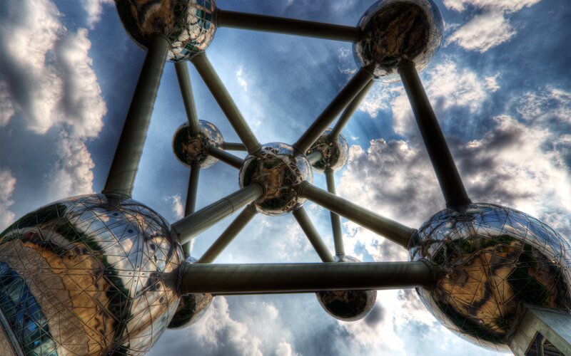 Atomium Structure — Blue, Dramatic, Afternoon