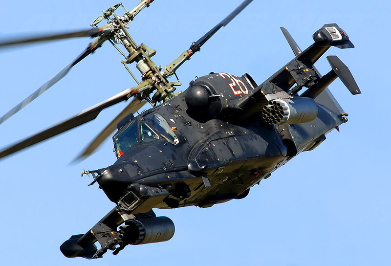 Attack Helicopter in Flight — Black