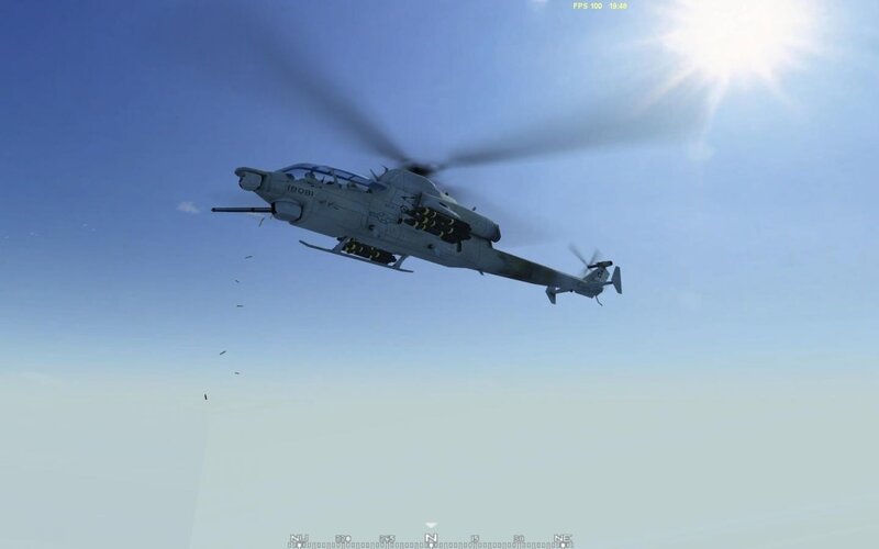 Attack Helicopter in Flight — Blue