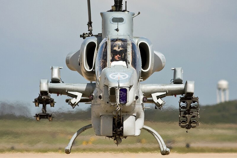 Attack Helicopter in Flight — Gray, Dramatic, Afternoon