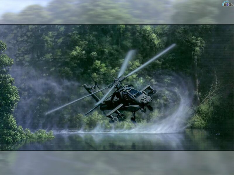Attack Helicopter in Forest — Green, Dramatic, Digital Art