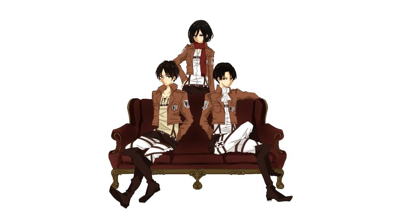 Attack on Titan characters on a couch