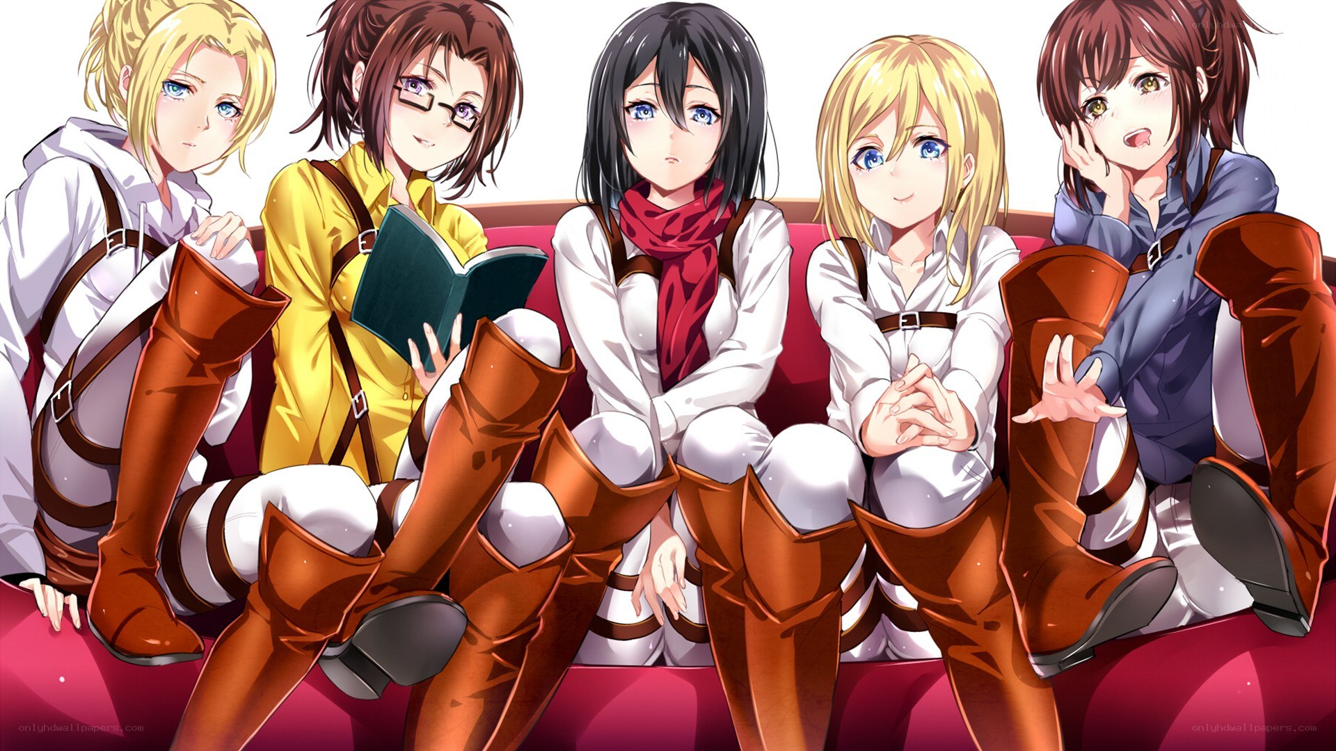 Attack on Titan characters sitting