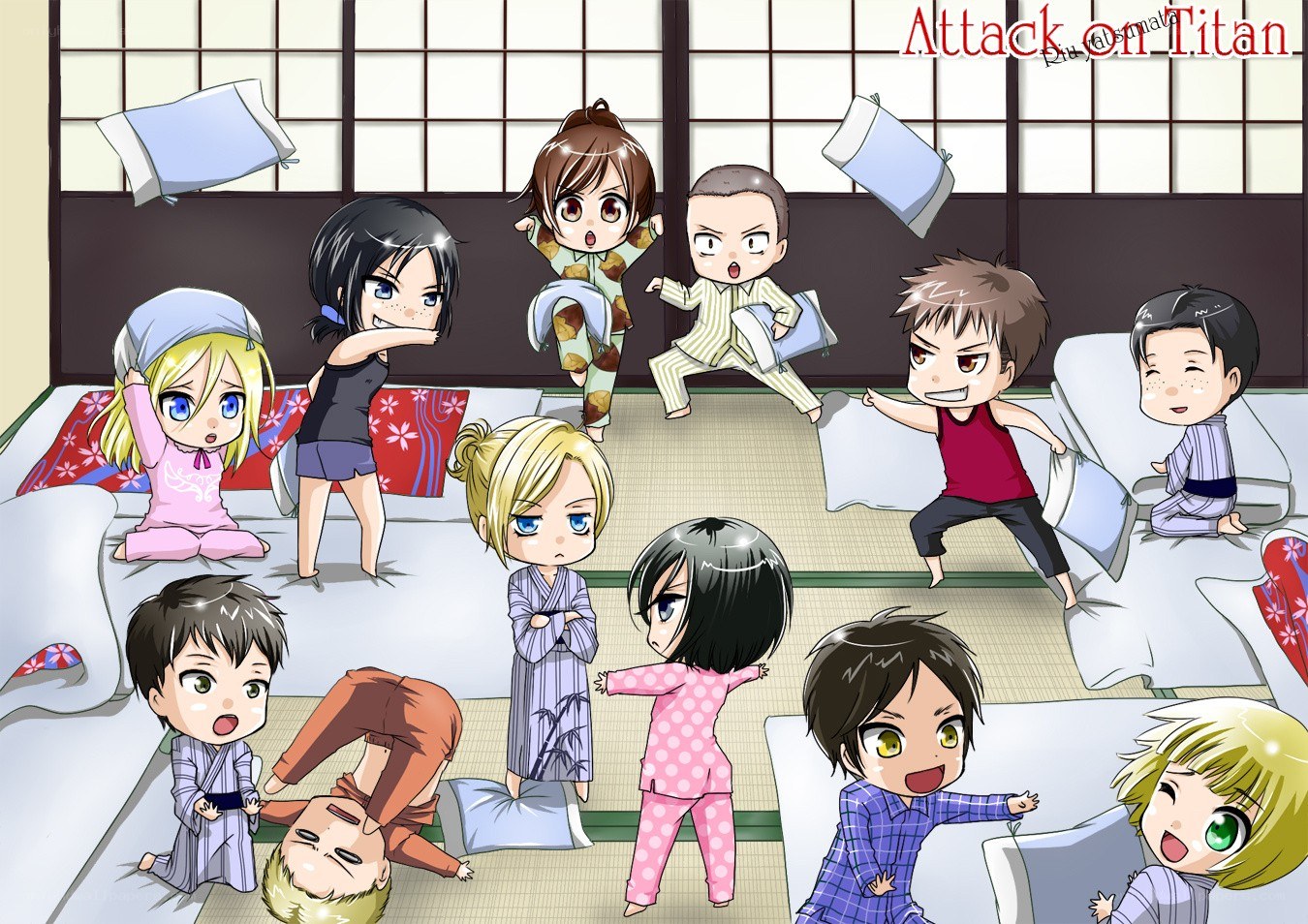 Attack on Titan chibi pillow fight
