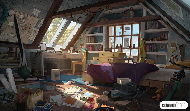 Attic Bedroom Interior — Blue