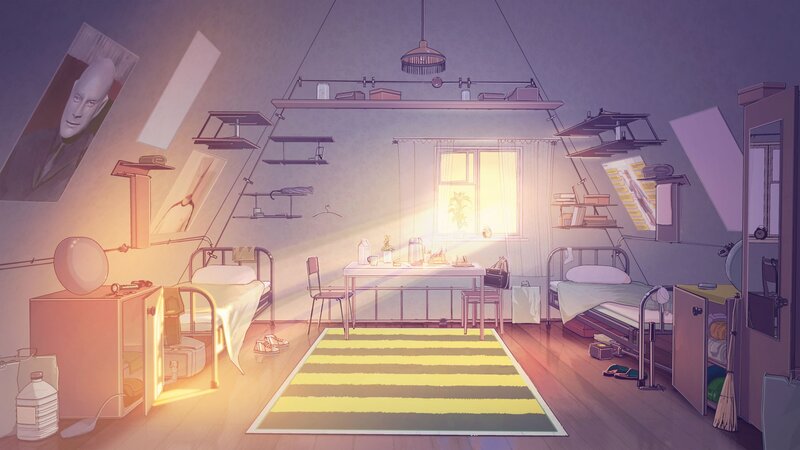 Attic Bedroom Interior — Purple