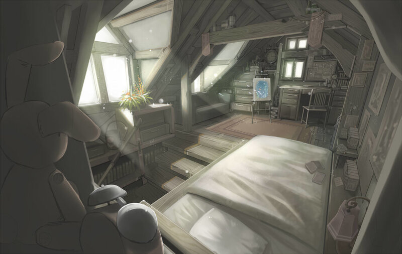 attic bedroom with robot