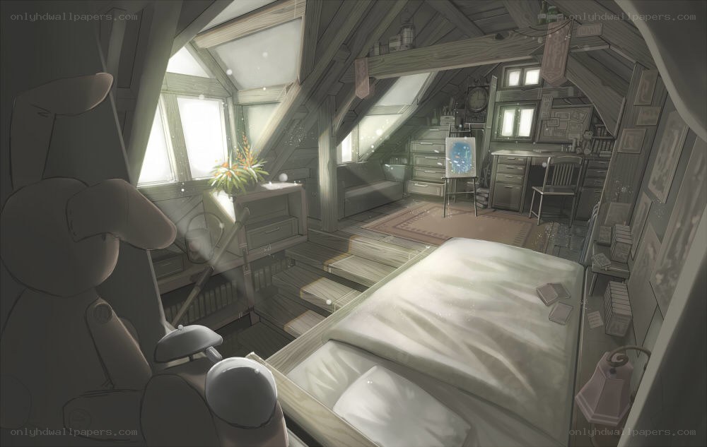 attic bedroom with robot