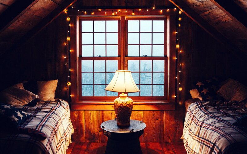 Attic Bedroom with Two Beds — Brown