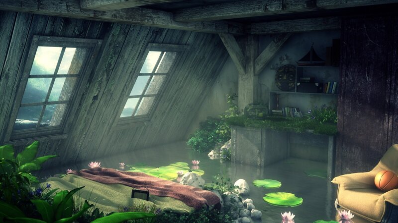 Attic Room with Pond — Green
