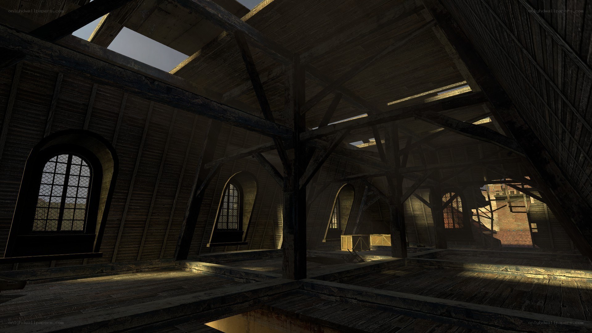 attic with wooden beams