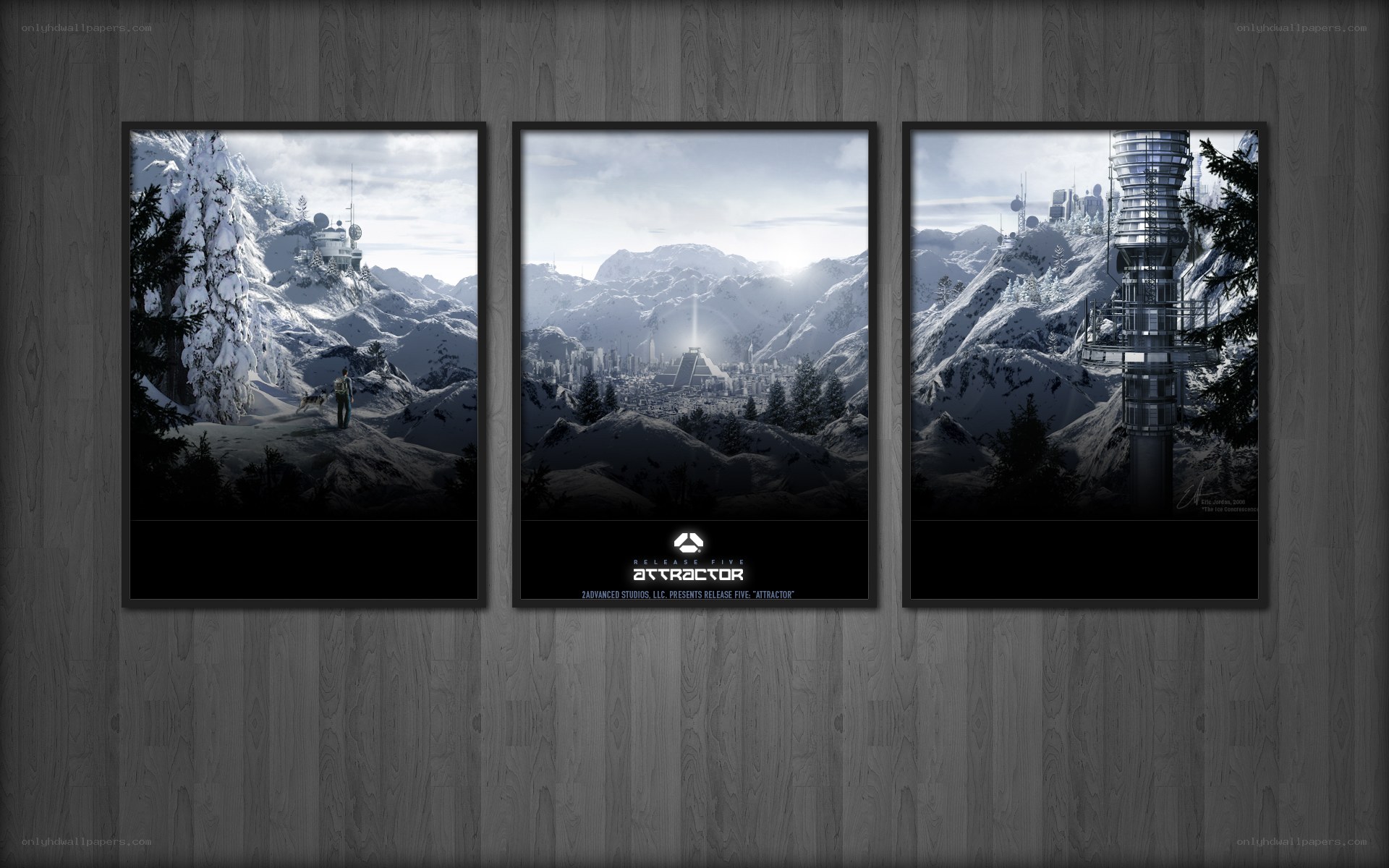 Attractor game art triptych