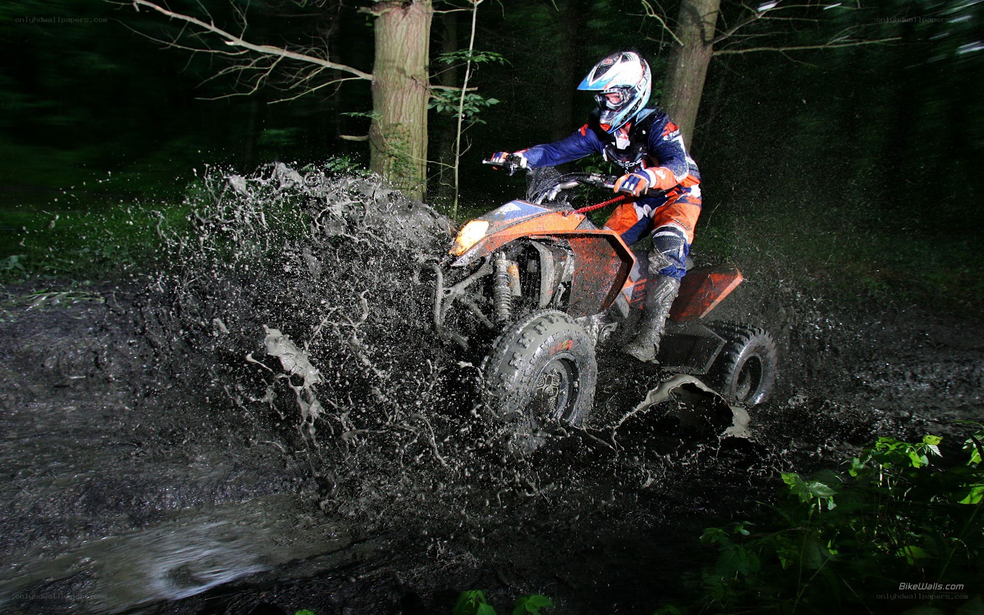 ATV rider in muddy forest