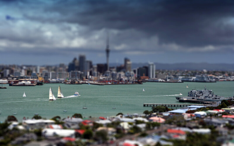 Auckland city skyline with boats