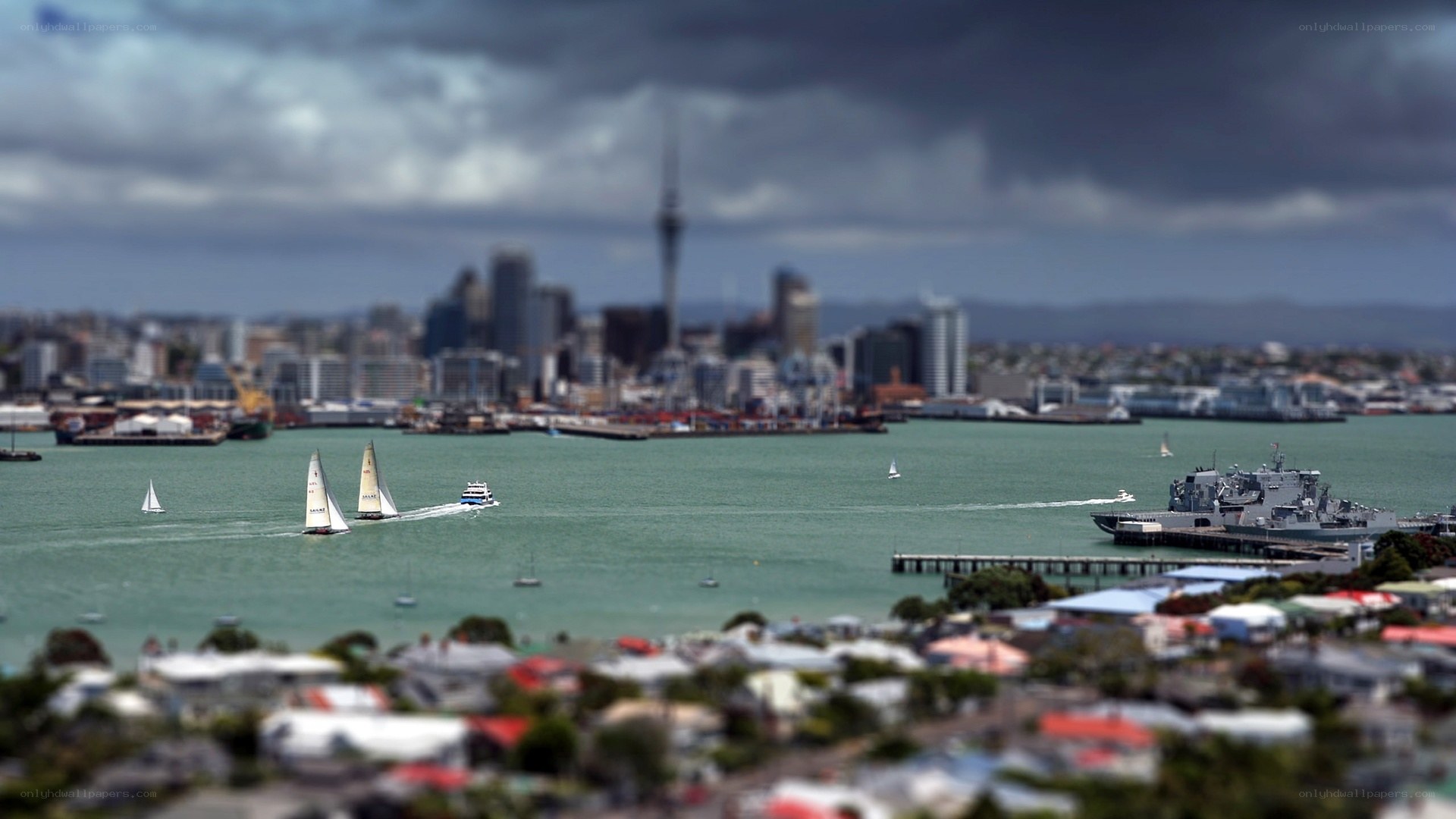 Auckland harbor with Sky Tower