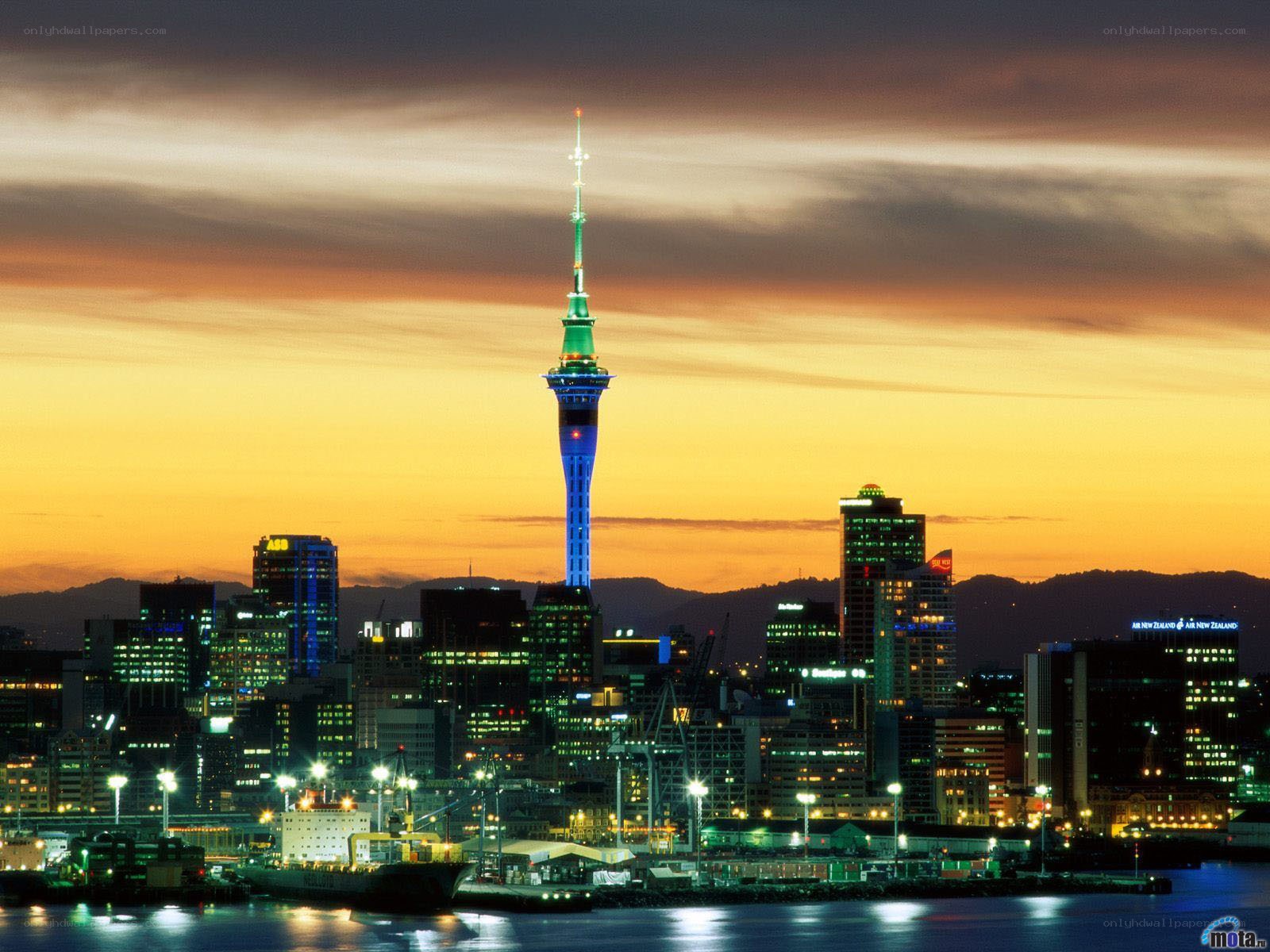 Auckland skyline at dusk