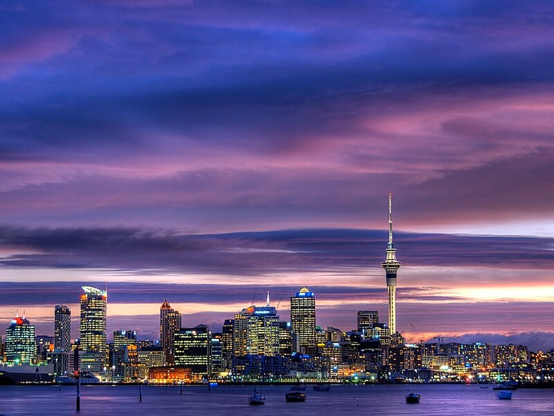 Auckland Skyline at Dusk — Purple, Dramatic