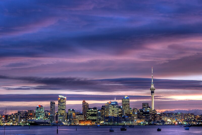 Auckland Skyline at Dusk — Purple