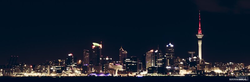 Auckland Skyline at Night — Black, Dark