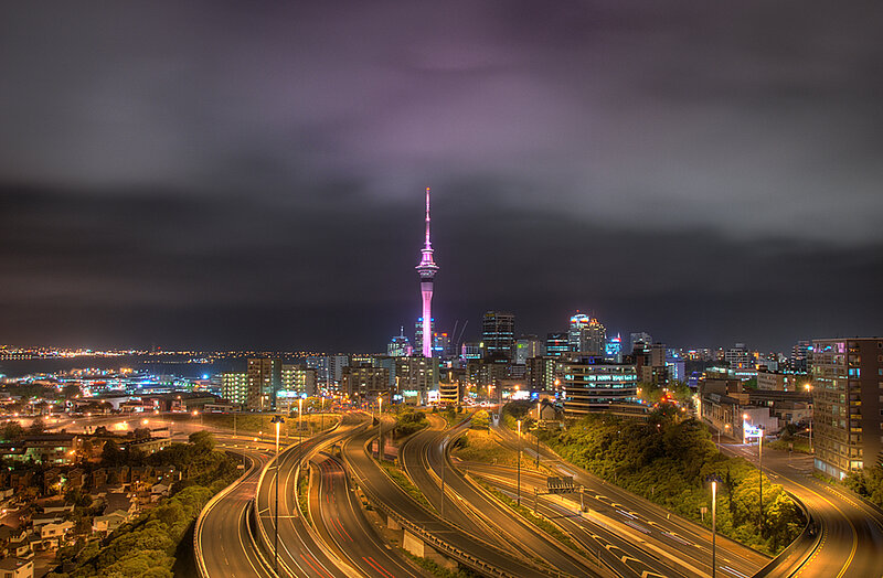 Auckland Skyline at Night — Purple