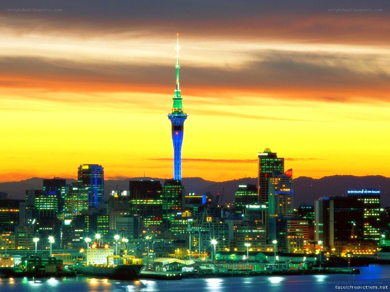 Auckland skyline at sunset
