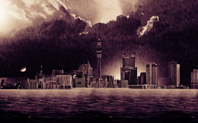 Auckland Skyline in Storm — Purple